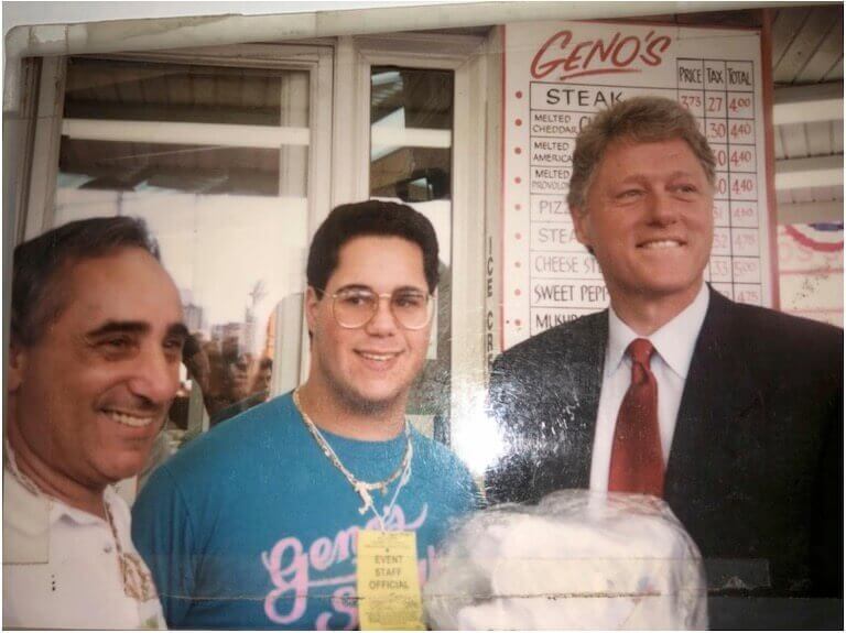 Joey and Geno Vento stand next to President Bill Clinton at Geno’s Steaks.
