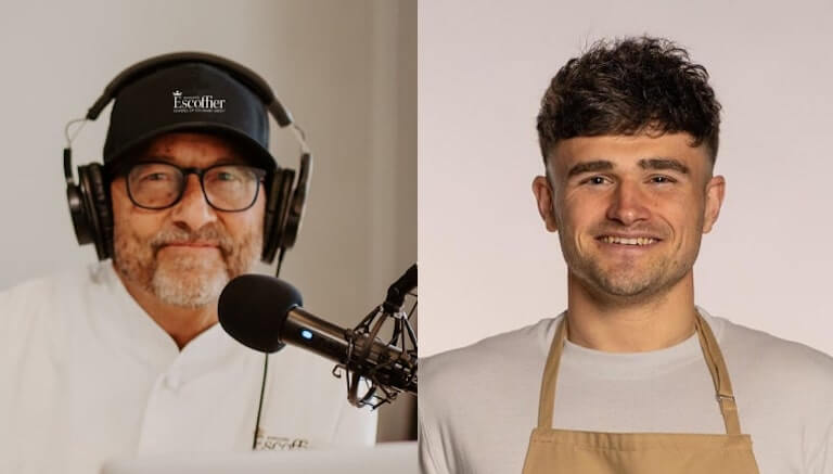 Side-by-side headshots of The Ultimate Dish Podcast Host, Chef Kirk T. Bachmann, and Matty Edgell.