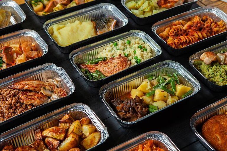Take out meals in aluminum pans.