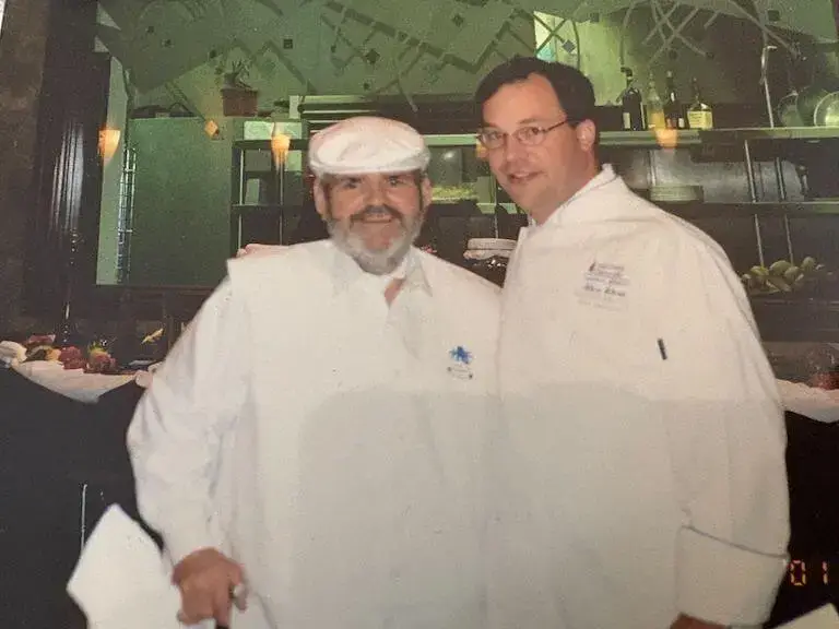 Chef Albert Schmid with Chef Paul Prudhomme.